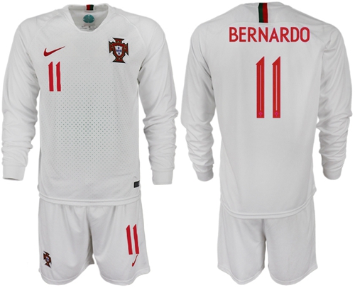 Portugal #11 Bernardo Away Long Sleeves Soccer Country Jersey